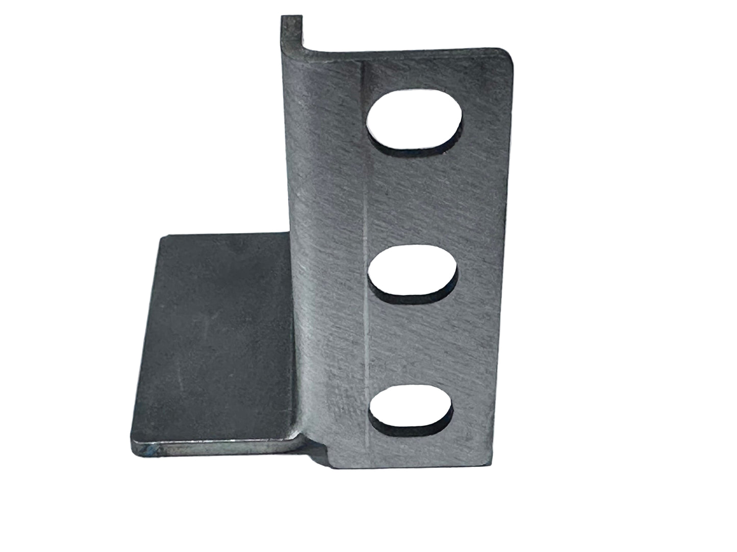 Metal bracket with three circular holes on a light gray background. Metal bracket with 'www.servec.co.uk' branding on a gray background for 19" rear mounting of batteries