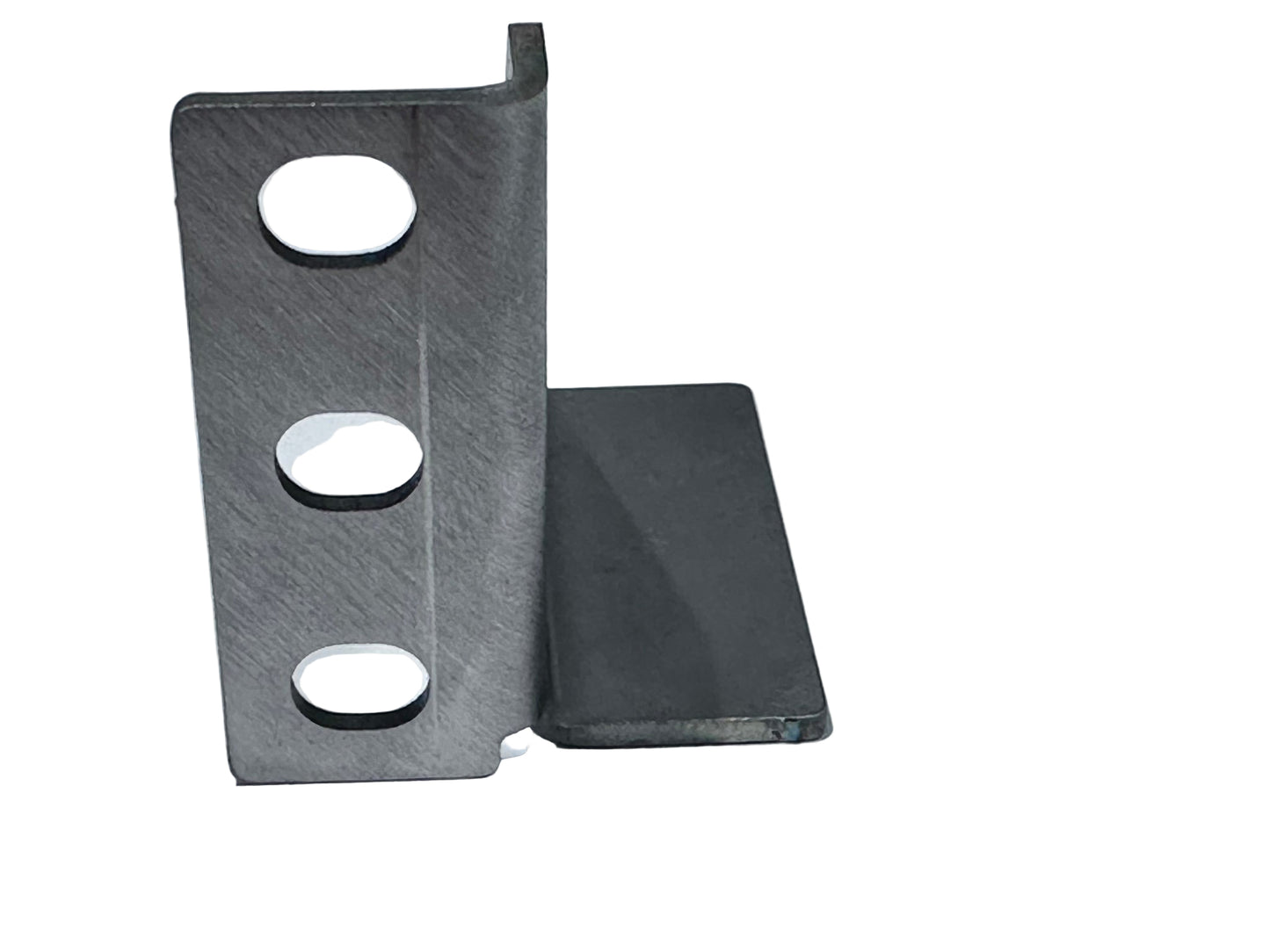 Metal bracket with three circular holes on a light gray background. Metal bracket with 'www.servec.co.uk' branding on a gray background for 19" rear mounting of batteries