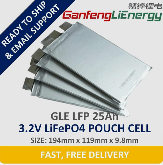 Ganfeng Li-Energy 3.2V 25Ah LiFePO4 cell, 194mm x 119mm x 9.8mm