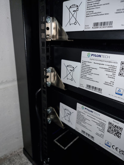 1U Short Shelf / Rear 19" Rack Mount Support Kit for Pylontech Battery – 45, 90 mm Deep, Stainless Steel