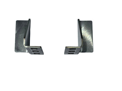 Two metal brackets on a gray background,Metal bracket with 'www.servec.co.uk' branding on a gray background for 19" rear mounting of batteries