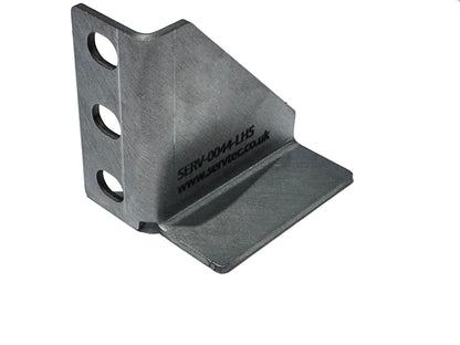 Metal bracket with 'www.servec.co.uk' branding on a gray background for 19" rear mounting of batteries